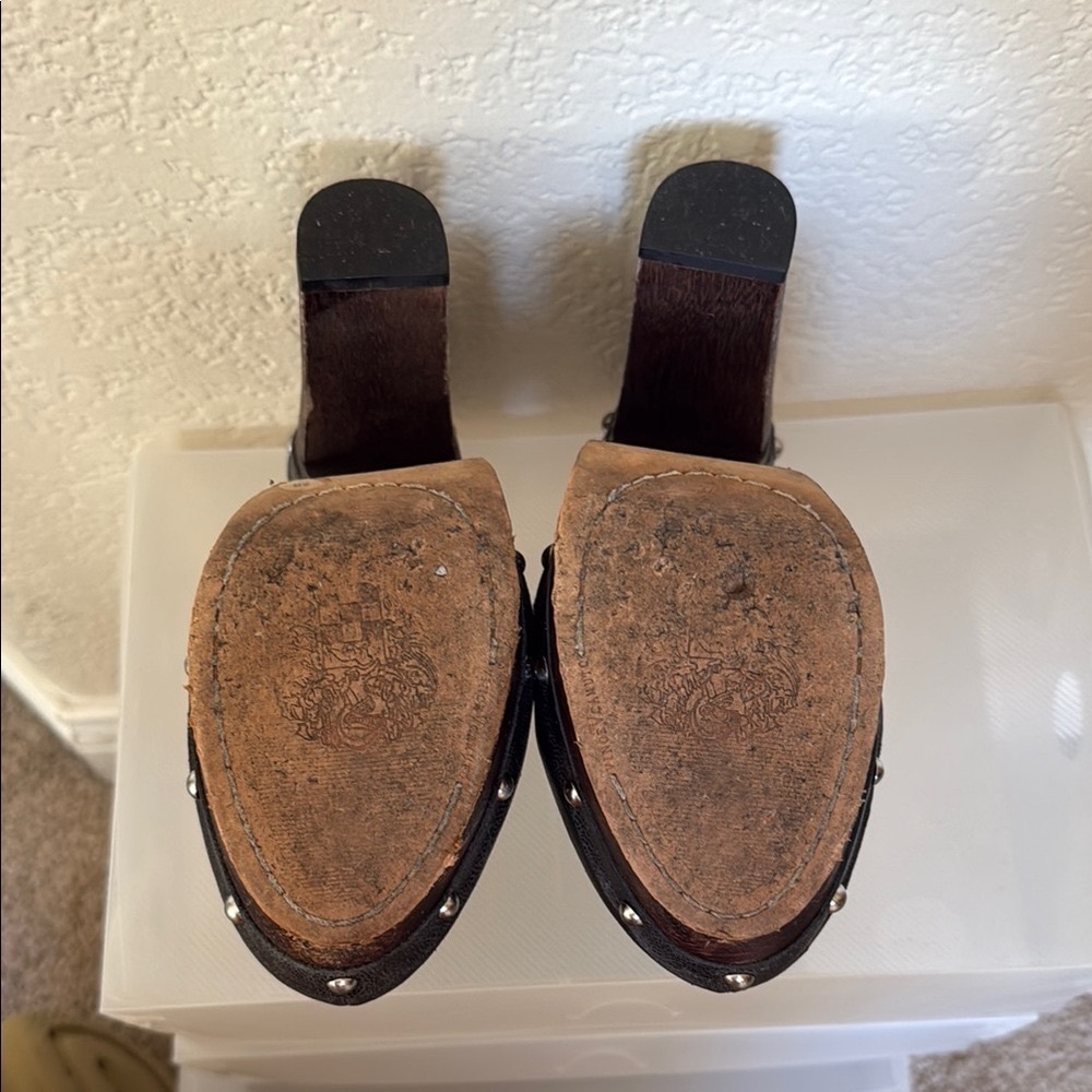 Vince Camuto Black Leather Clogs with Silver Jeweled Accents - Picture 4 of 6
